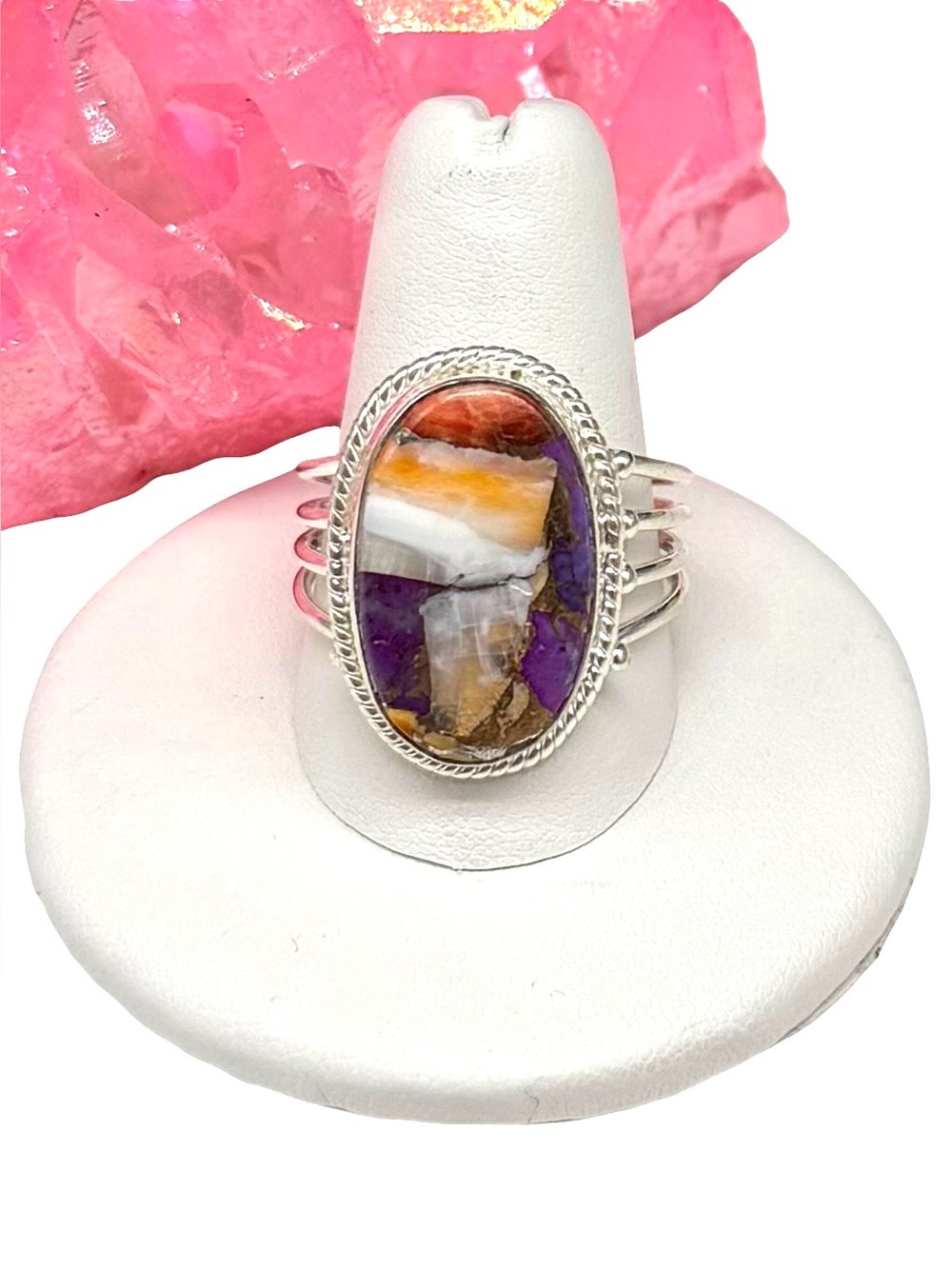 Kingman Purple Turquoise Spiny Oyster Ring Size 10 925 Sterling Silver Plated